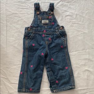 Classic OshKosh B’gosh overalls with pink hearts